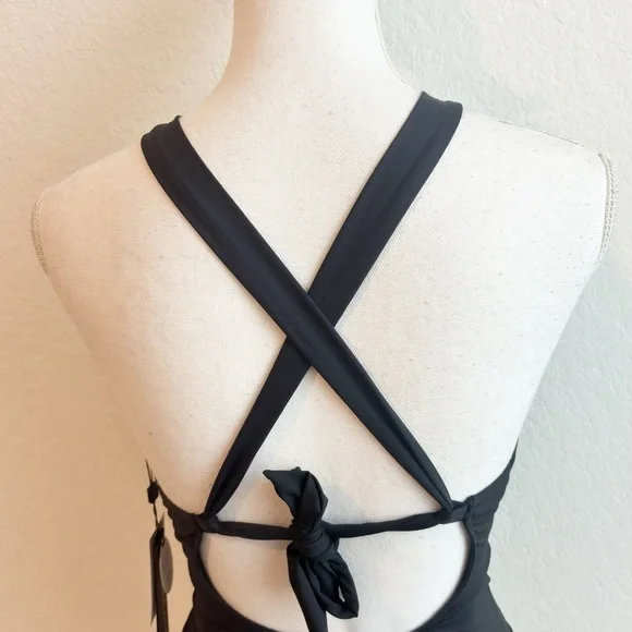 LA BLANCA ISLAND GODDESS HIGH NECK ONE-PIECE BLACK SWIMSUIT SIZE US 8 BRAND NEW - Picture 3 of 8